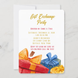 Waterverf Red en Golden Gift Exchange Party Kaart