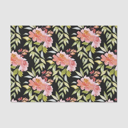 Waterverf Red Floral Black Tissuepapier (Voorkant)