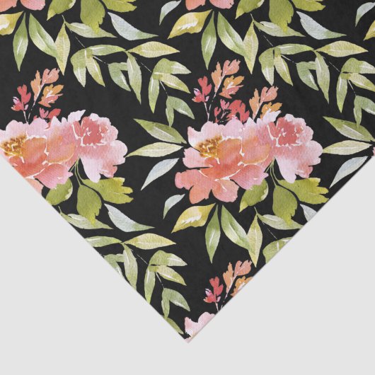 Waterverf Red Floral Black Tissuepapier (Detail)