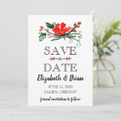 Waterverf Red Floral sla de datum op Save The Date (Staand voorkant)