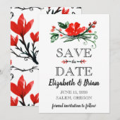 Waterverf Red Floral sla de datum op Save The Date (Voorkant / Achterkant)