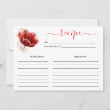 Waterverf Red Floral Vrijgezellenfeest Recipcard