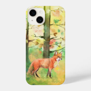 Waterverf Red Fox Animal Autumn Herfst Forest iPhone 14 Hoesje