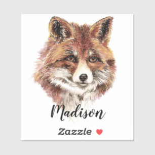 Waterverf Red Fox Animal Natuur Custom Name Sticker