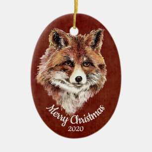 Waterverf Red Fox Animal op maat kerstmis Keramisch Ornament