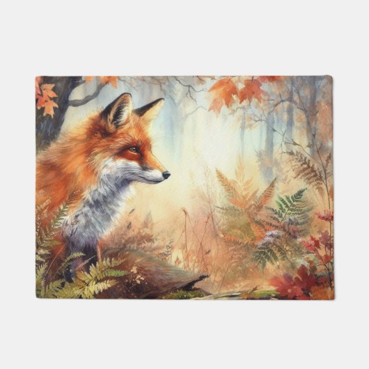Waterverf Red Fox Herfst herfst kleur Natuur Deurmat (Voorkant)