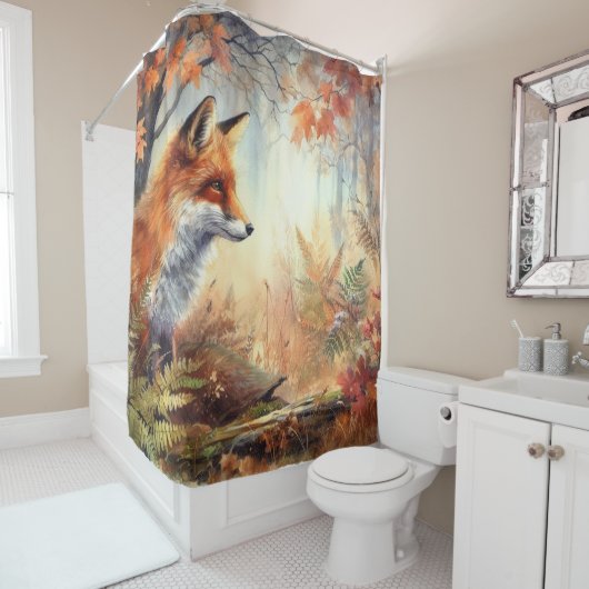 Waterverf Red Fox Herfst herfst kleur Natuur Douchegordijn (In situ)