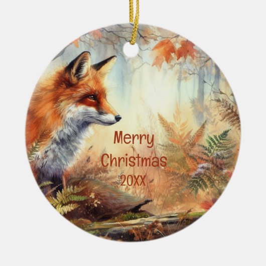 Waterverf Red Fox Herfst herfst kleur Natuur Keramisch Ornament (Voorkant)