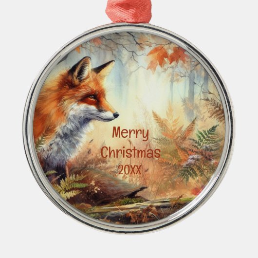 Waterverf Red Fox Herfst herfst kleur Natuur Metalen Ornament (Voorkant)