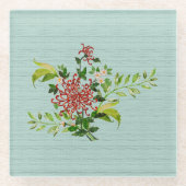 Waterverf Red Gerbera Daisy Acryl w / Greenery Glazen Onderzetter (Voorkant)