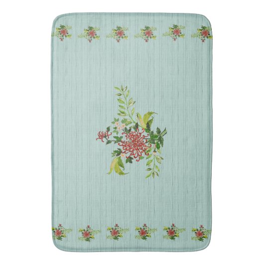 Waterverf Red Gerbera Daisy met groen bad Ma Badmat (Voorkant Verticaal)