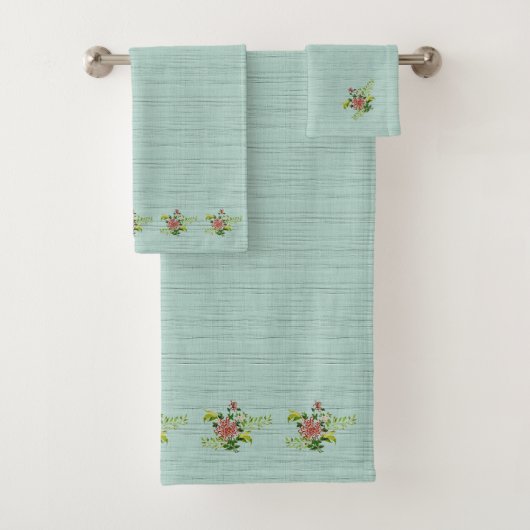 Waterverf Red Gerbera Daisy w / Greenery Bad Towe Handdoek (Insitu)