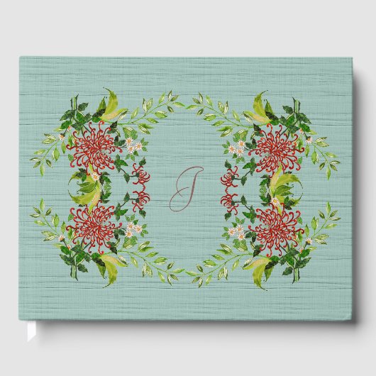 Waterverf Red Gerbera Daisy w / Greenery Gastenboek (Voorkant)