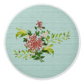 Waterverf Red Gerbera Daisy w / Greenery Keramische Knop (Voorkant)