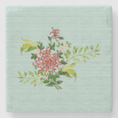 Waterverf Red Gerbera Daisy w / Greenery Marble Stenen Onderzetter (Voorkant)