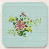 Waterverf Red Gerbera Daisy w / Greenery Plastic Bier Onderzetter (Voorkant)