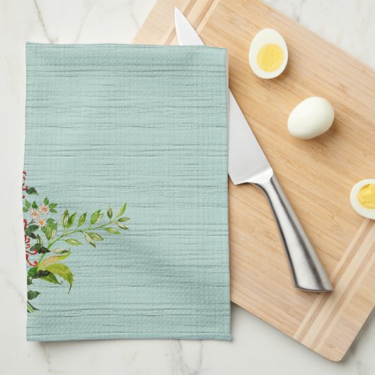 Waterverf Red Gerbera Daisy w / Greenery Theedoek (Quarter Fold)