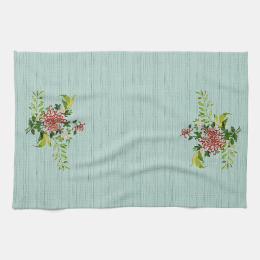 Waterverf Red Gerbera Daisy w / Greenery Theedoek (Horizontaal)