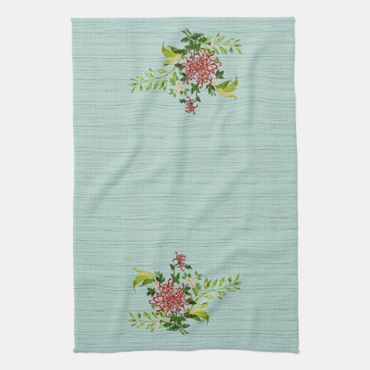 Waterverf Red Gerbera Daisy w / Greenery Theedoek (Verticaal)