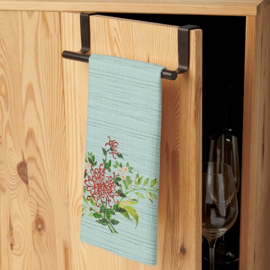 Waterverf Red Gerbera Daisy w / Greenery Theedoek (Derde Gevouwen)