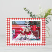 Waterverf Red Gingham Foto Kerstmis Feestdagenkaart (Staand voorkant)