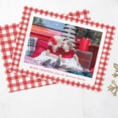 Waterverf Red Gingham Foto Kerstmis Feestdagenkaart