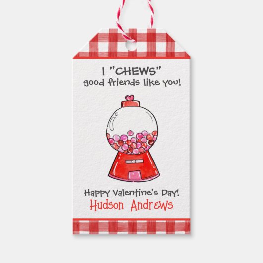 Waterverf Red Gingham Gumballs Valentijns Cadeaulabel (Voorkant)