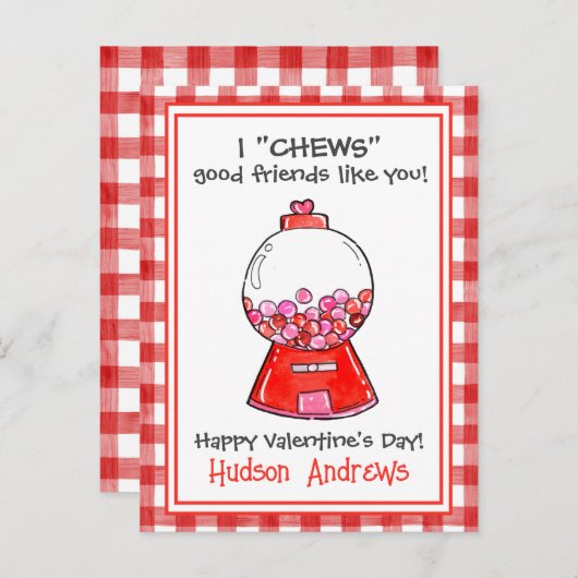 Waterverf Red Gingham Gumballs Valentijns Kaarten (Voorkant / Achterkant)