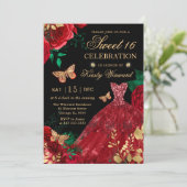Waterverf Red Glitter Dress & Rozen Sweet Sixteen Kaart (Staand voorkant)