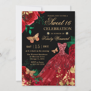 Waterverf Red Glitter Dress & Rozen Sweet Sixteen Kaart