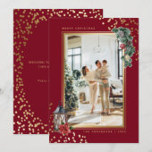 Waterverf Red Gold Elegant met kerstmis Feestdagenkaart (Voorkant / Achterkant)