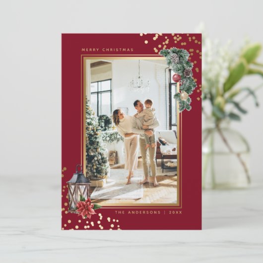 Waterverf Red Gold Elegant met kerstmis Feestdagenkaart (Staand voorkant)