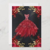 Waterverf Red & Gold Glitter Dress Quinceanera Kaart (Achterkant)