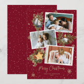 Waterverf Red Gold Photo Merry-kerstkaarten Feestdagenkaart (Voorkant / Achterkant)
