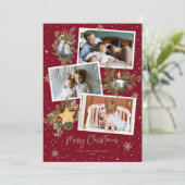 Waterverf Red Gold Photo Merry-kerstkaarten Feestdagenkaart (Staand voorkant)