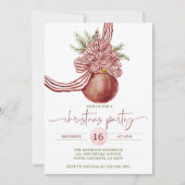 Waterverf Red Green Bow Ornament kerstfeest Kaart (Voorkant)