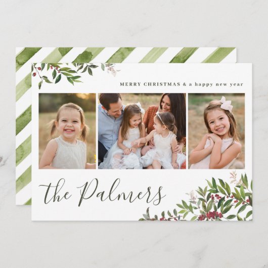 Waterverf Red Green-kerstfilialen Collage Feestdagenkaart (Voorkant / Achterkant)