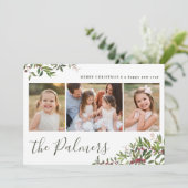 Waterverf Red Green-kerstfilialen Collage Feestdagenkaart (Staand voorkant)