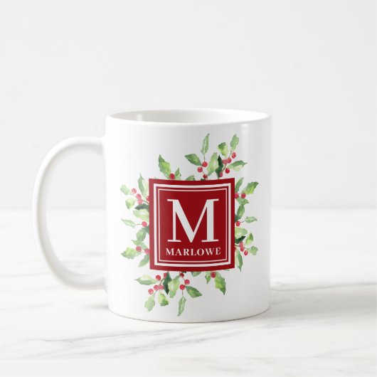 Waterverf Red Green Monogram kerstmis Mok (Links)