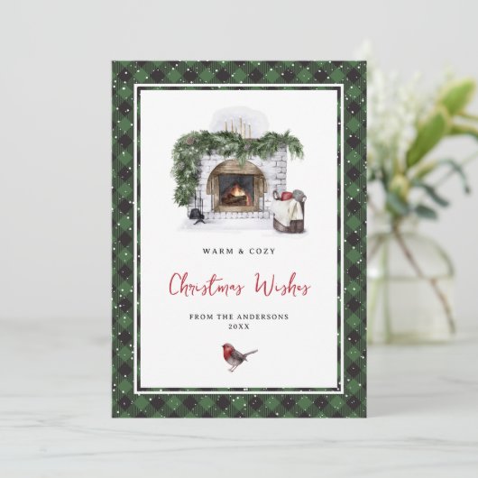 Waterverf Red Green Pset-kerstkaarten Feestdagenkaart (Staand voorkant)
