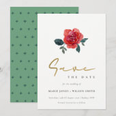 WATERVERF RED GREEN ROOS FLORAL BEWAREN DE DATUM KAART (Voorkant / Achterkant)