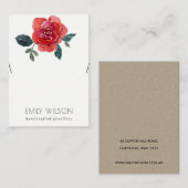 WATERVERF RED GREEN ROOS FLORAL ENECKLACE DISPLAY VISITEKAARTJE (Voorkant / Achterkant)