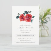 WATERVERF RED GREEN ROOS FLORAL WEDDING INVITE BEDANKKAART (Staand voorkant)