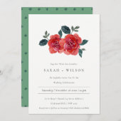 WATERVERF RED GREEN ROOS FLORAL WEDDING INVITE BEDANKKAART (Voorkant / Achterkant)