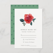 WATERVERF RED GREEN ROOS FLORAL WEDDING RSVP INFORMATIEKAARTJE (Voorkant / Achterkant)