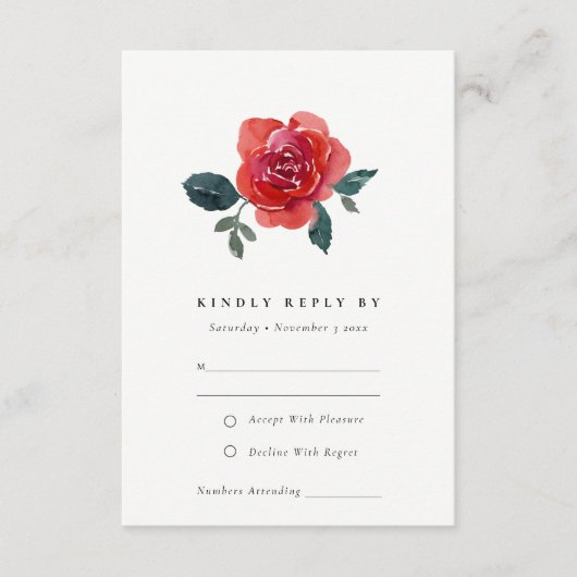 WATERVERF RED GREEN ROOS FLORAL WEDDING RSVP INFORMATIEKAARTJE (Voorkant)