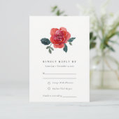 WATERVERF RED GREEN ROOS FLORAL WEDDING RSVP INFORMATIEKAARTJE (Staand voorkant)