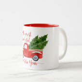 Waterverf Red Green Truck Tweekleurige Koffiemok (Voorkant rechts)