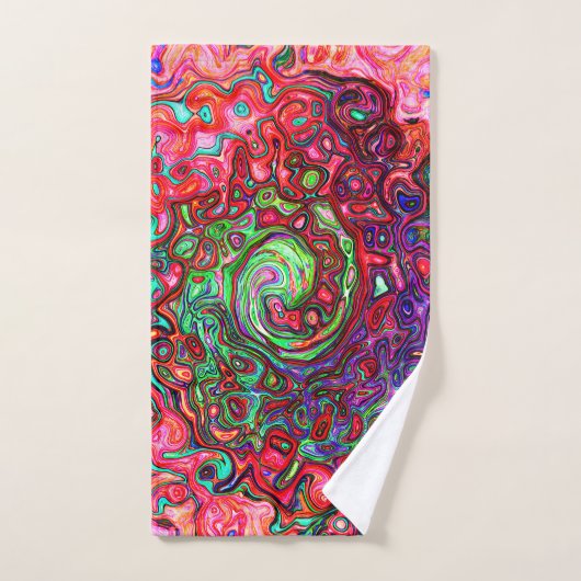 Waterverf Red Groovy Abstract Retro vloeistof Bad Handdoek (Handdoek)