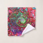 Waterverf Red Groovy Abstract Retro vloeistof Bad Handdoek (Wasdoekje)